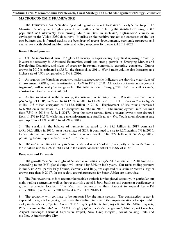 Medium Term Macroeconomic Framework, Fiscal Strategy and Debt Management Strategy