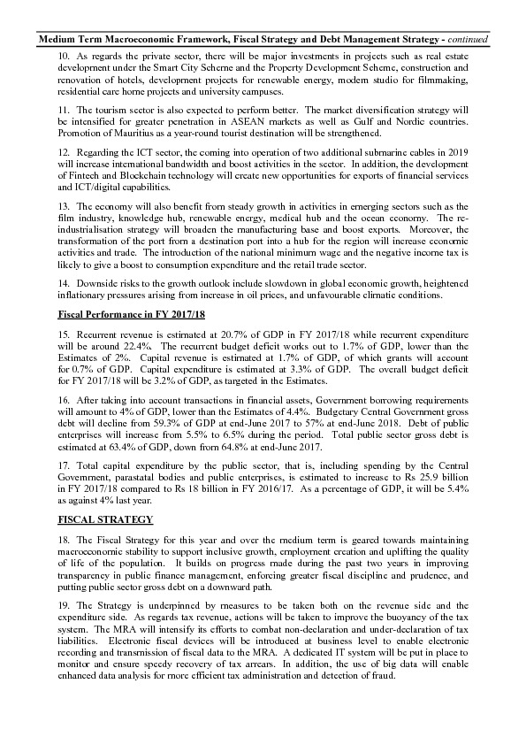 Medium Term Macroeconomic Framework, Fiscal Strategy and Debt Management Strategy