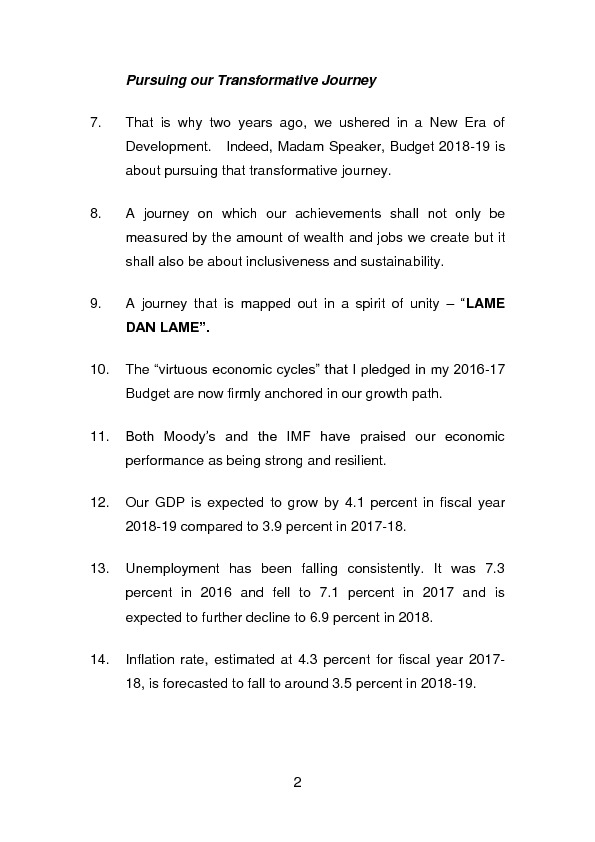 Budget Speech 2018-2019