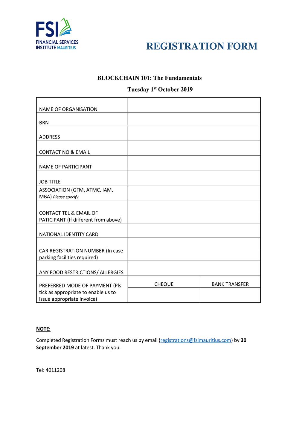 Registration Form for BLOCKCHAIN 101: The Fundamentals