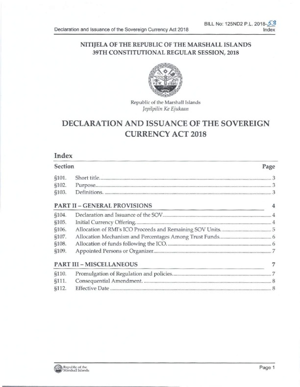 Declaration and Issuance of the Sovereign Currency Act 2018