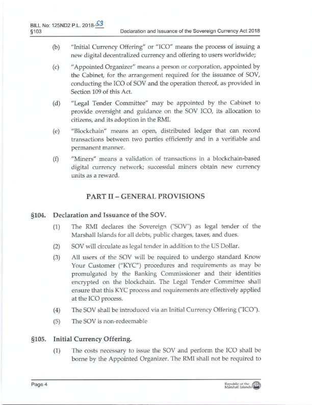 Declaration and Issuance of the Sovereign Currency Act 2018