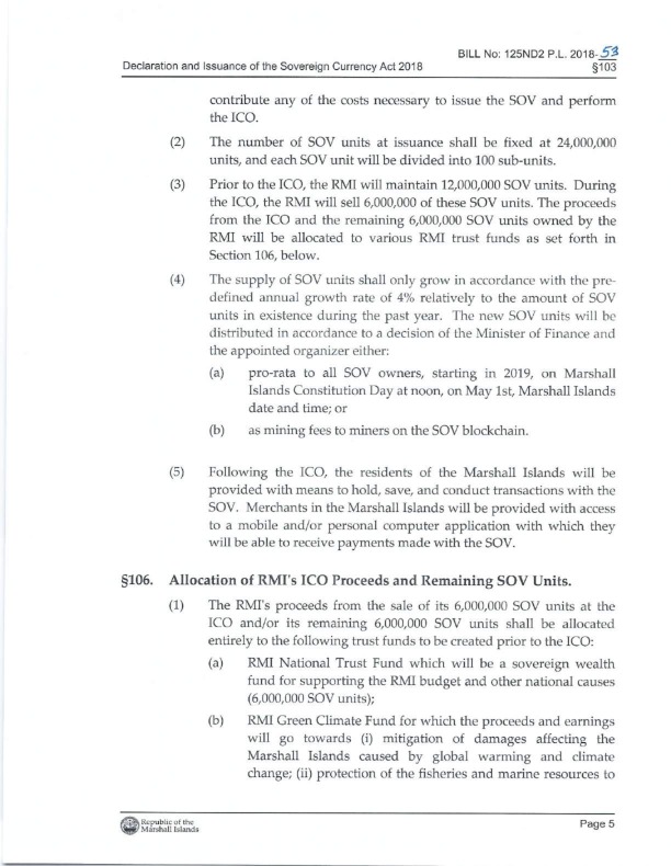 Declaration and Issuance of the Sovereign Currency Act 2018