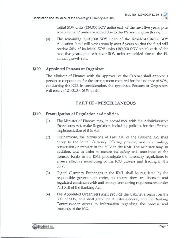 Declaration and Issuance of the Sovereign Currency Act 2018