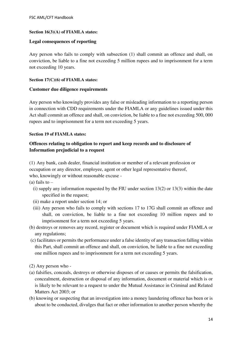 ANTI-MONEY LAUNDERING AND COUNTERING THE FINANCING OF TERRORISM HANDBOOK - FSC