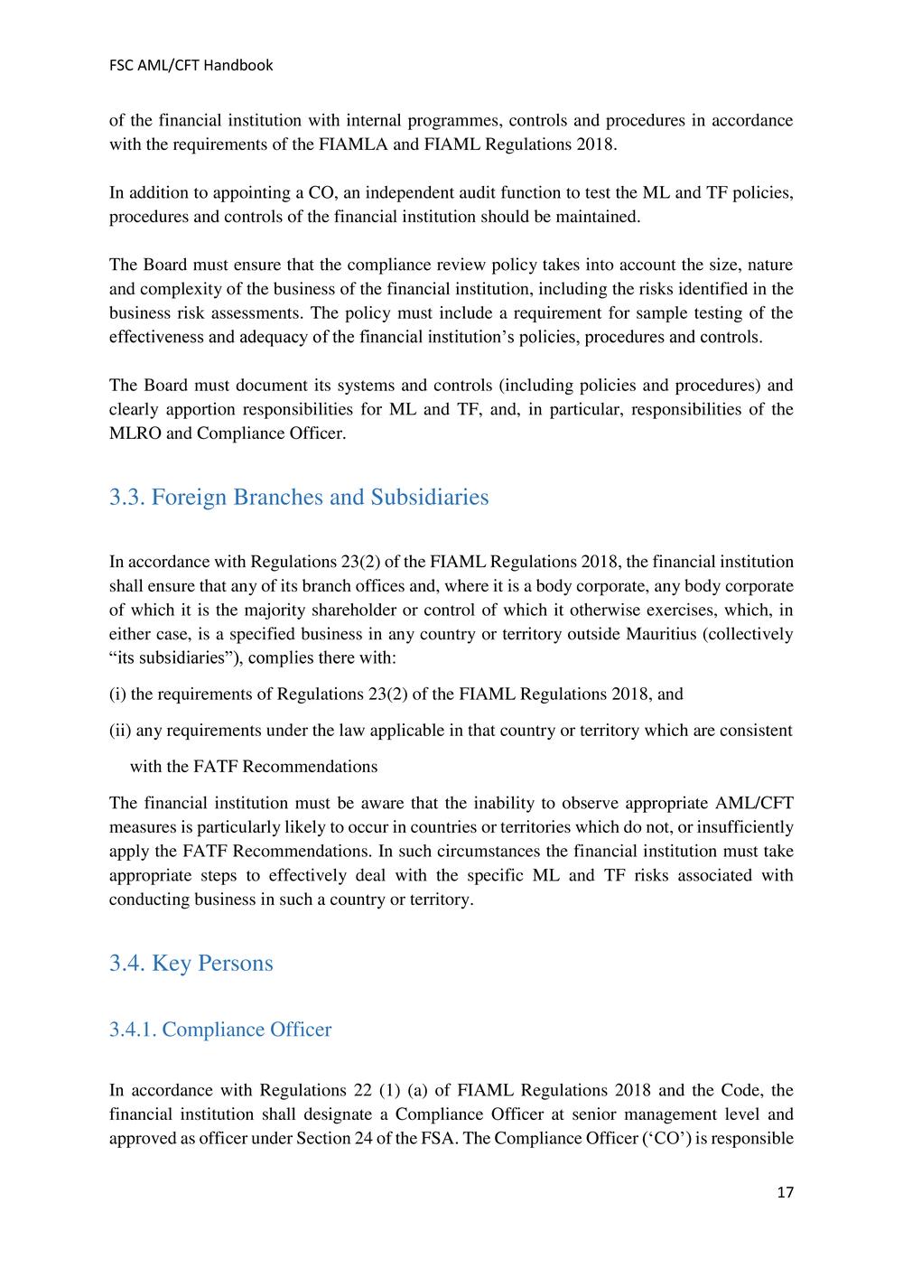 ANTI-MONEY LAUNDERING AND COUNTERING THE FINANCING OF TERRORISM HANDBOOK - FSC