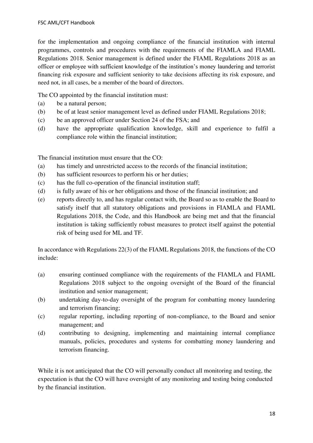 ANTI-MONEY LAUNDERING AND COUNTERING THE FINANCING OF TERRORISM HANDBOOK - FSC