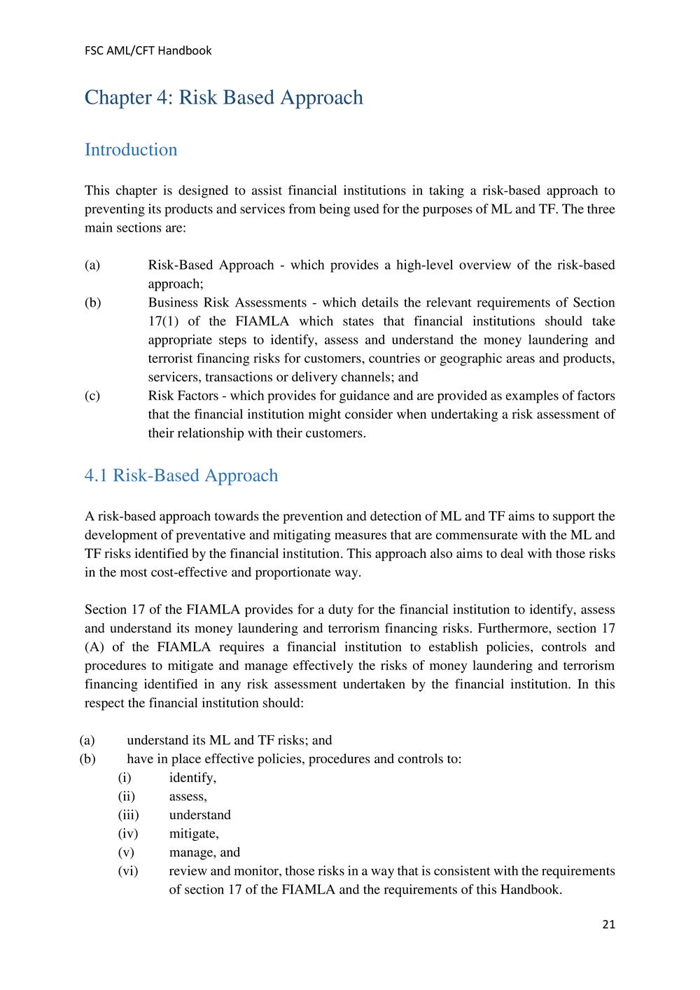 ANTI-MONEY LAUNDERING AND COUNTERING THE FINANCING OF TERRORISM HANDBOOK - FSC