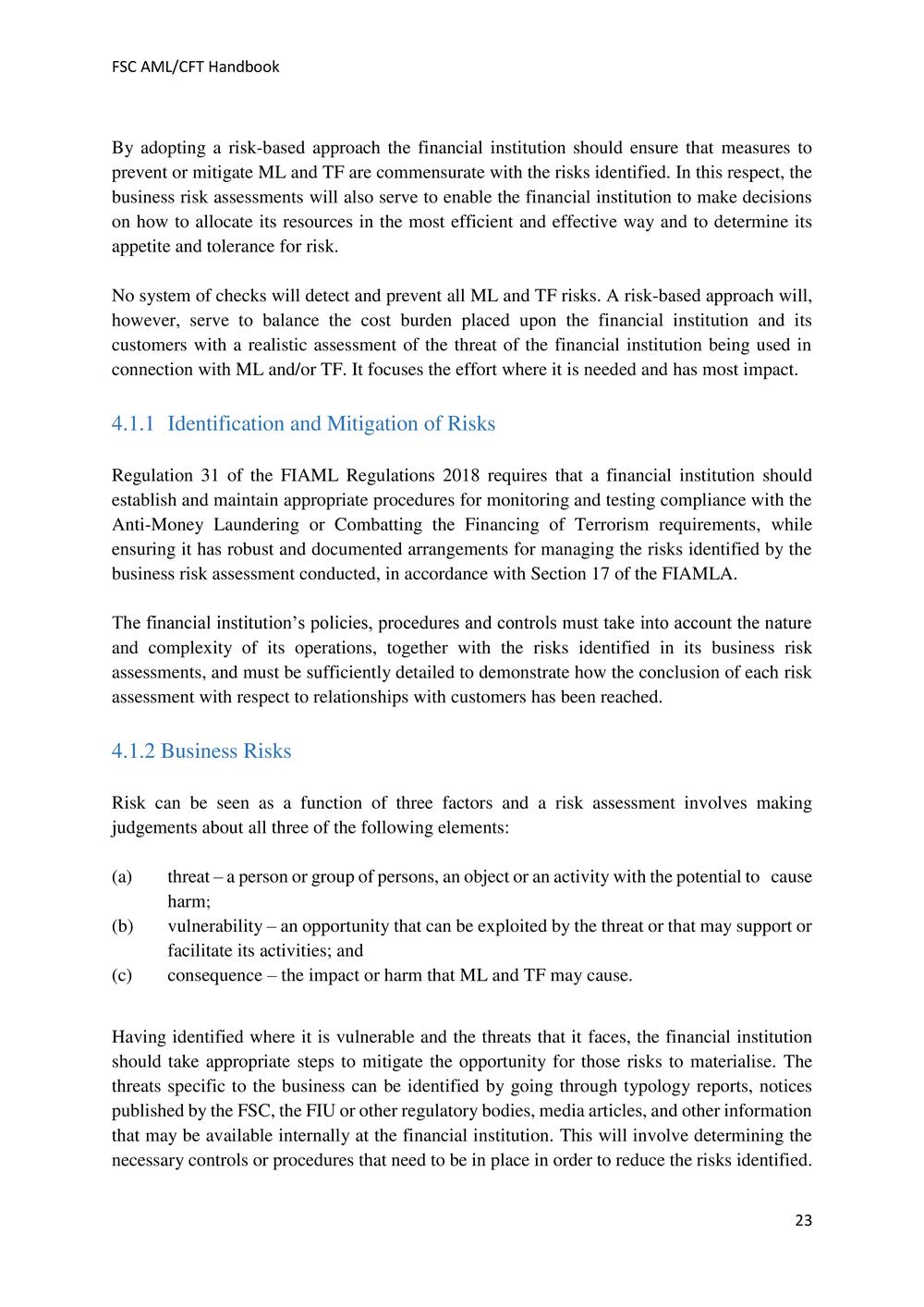 ANTI-MONEY LAUNDERING AND COUNTERING THE FINANCING OF TERRORISM HANDBOOK - FSC