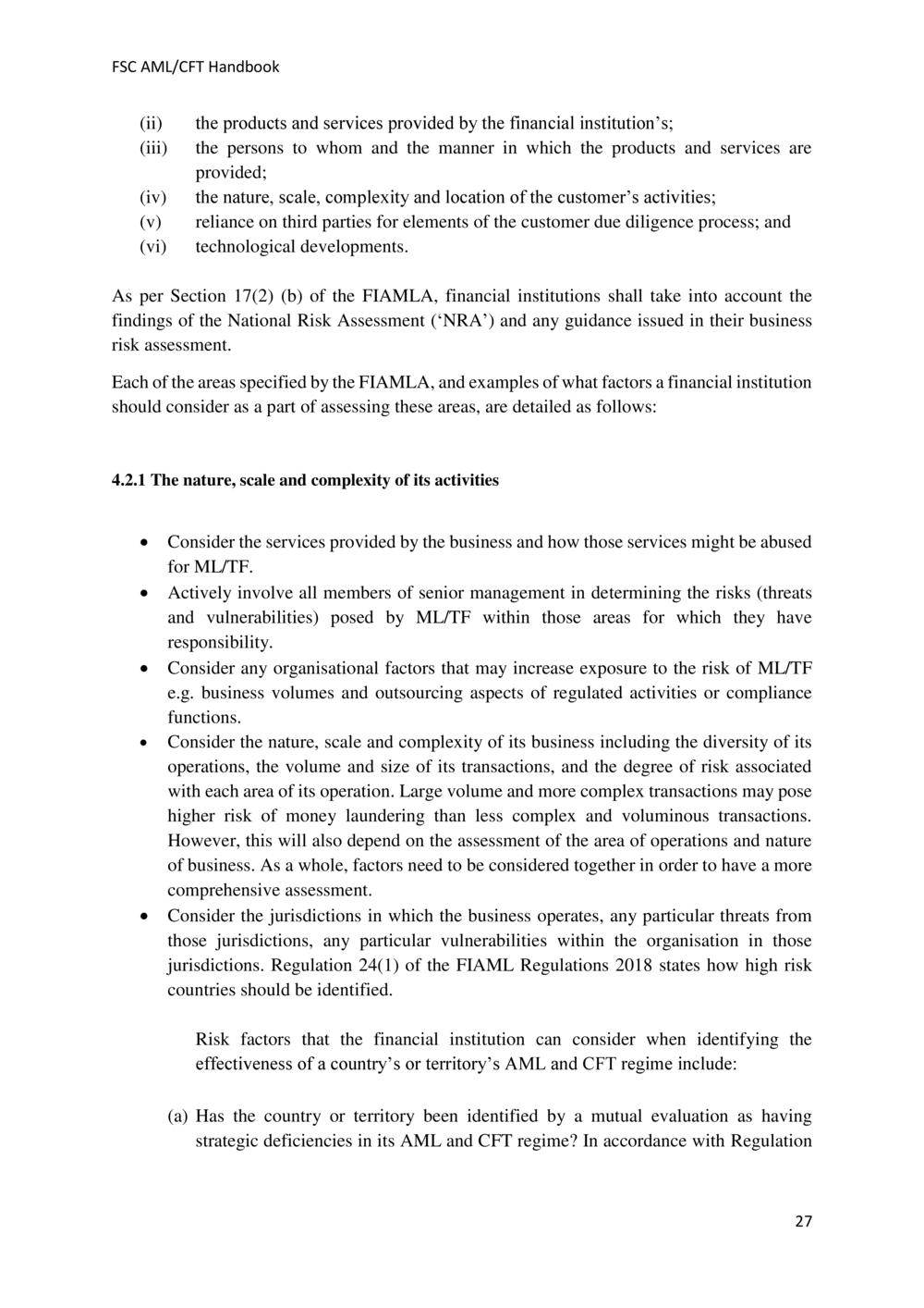 ANTI-MONEY LAUNDERING AND COUNTERING THE FINANCING OF TERRORISM HANDBOOK - FSC