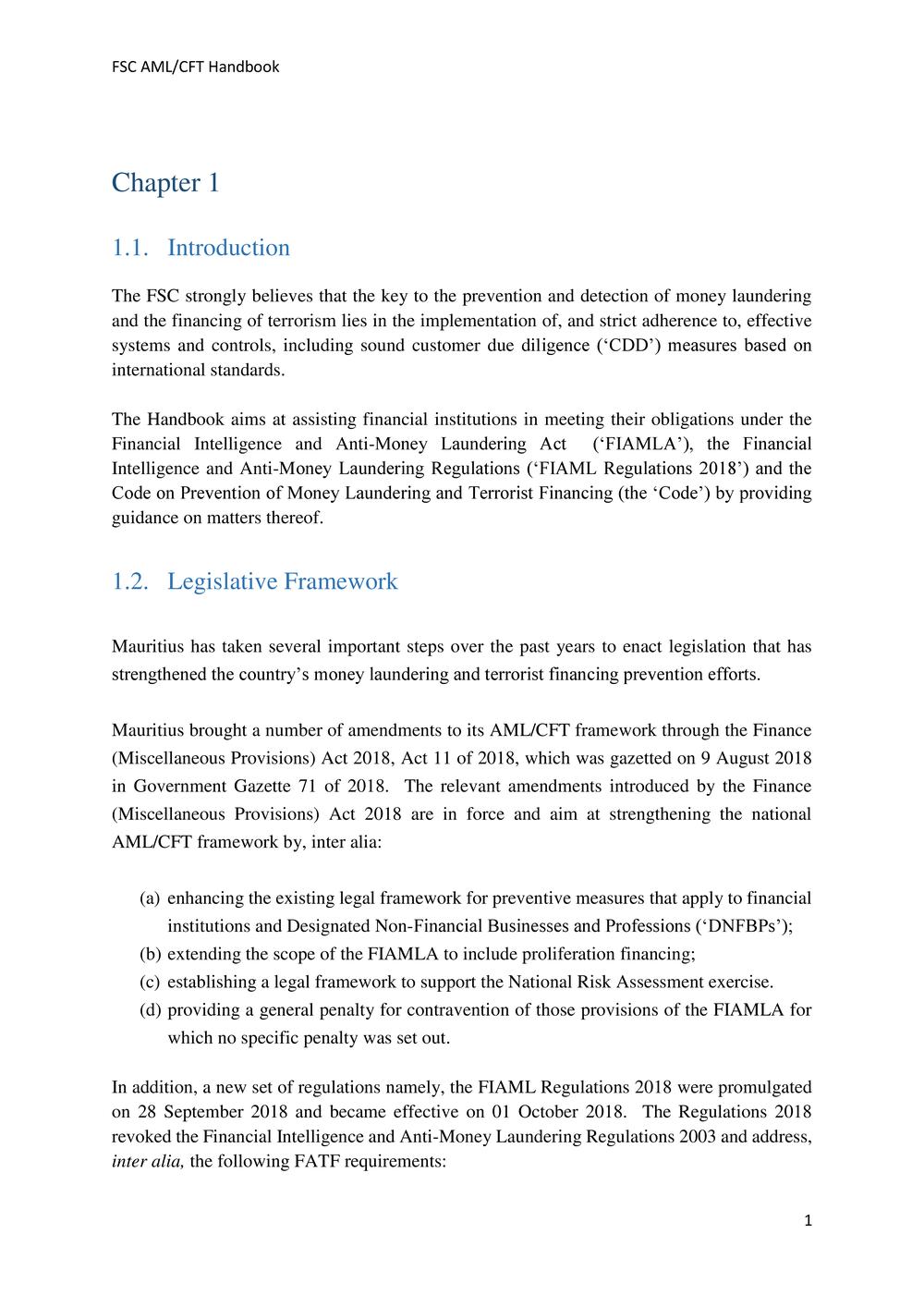 ANTI-MONEY LAUNDERING AND COUNTERING THE FINANCING OF TERRORISM HANDBOOK - FSC