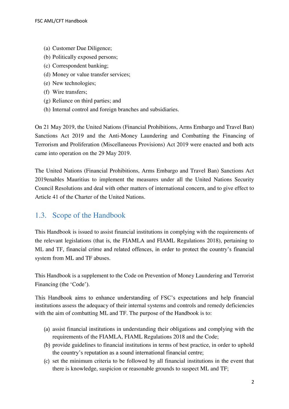 ANTI-MONEY LAUNDERING AND COUNTERING THE FINANCING OF TERRORISM HANDBOOK - FSC