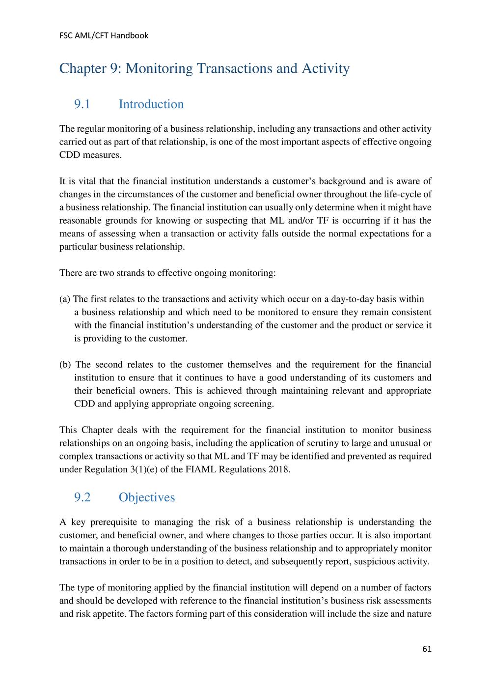 ANTI-MONEY LAUNDERING AND COUNTERING THE FINANCING OF TERRORISM HANDBOOK - FSC