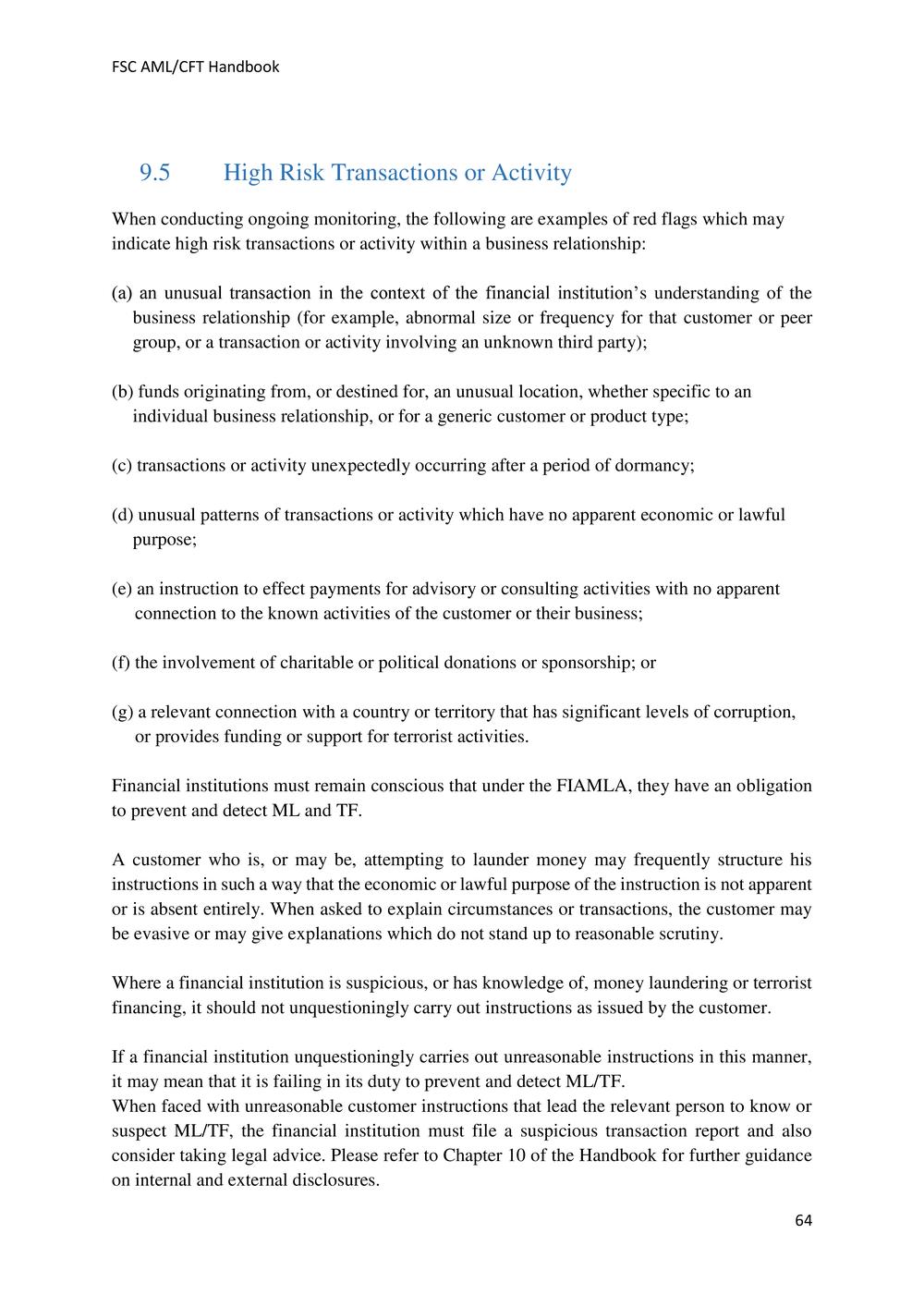 ANTI-MONEY LAUNDERING AND COUNTERING THE FINANCING OF TERRORISM HANDBOOK - FSC