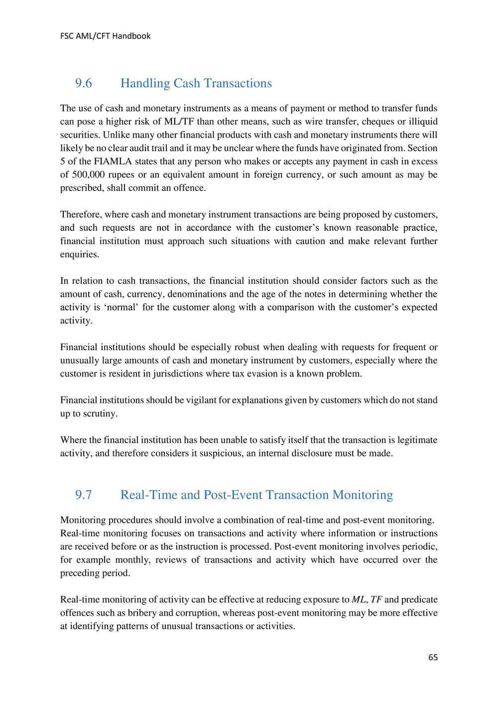 ANTI-MONEY LAUNDERING AND COUNTERING THE FINANCING OF TERRORISM HANDBOOK - FSC