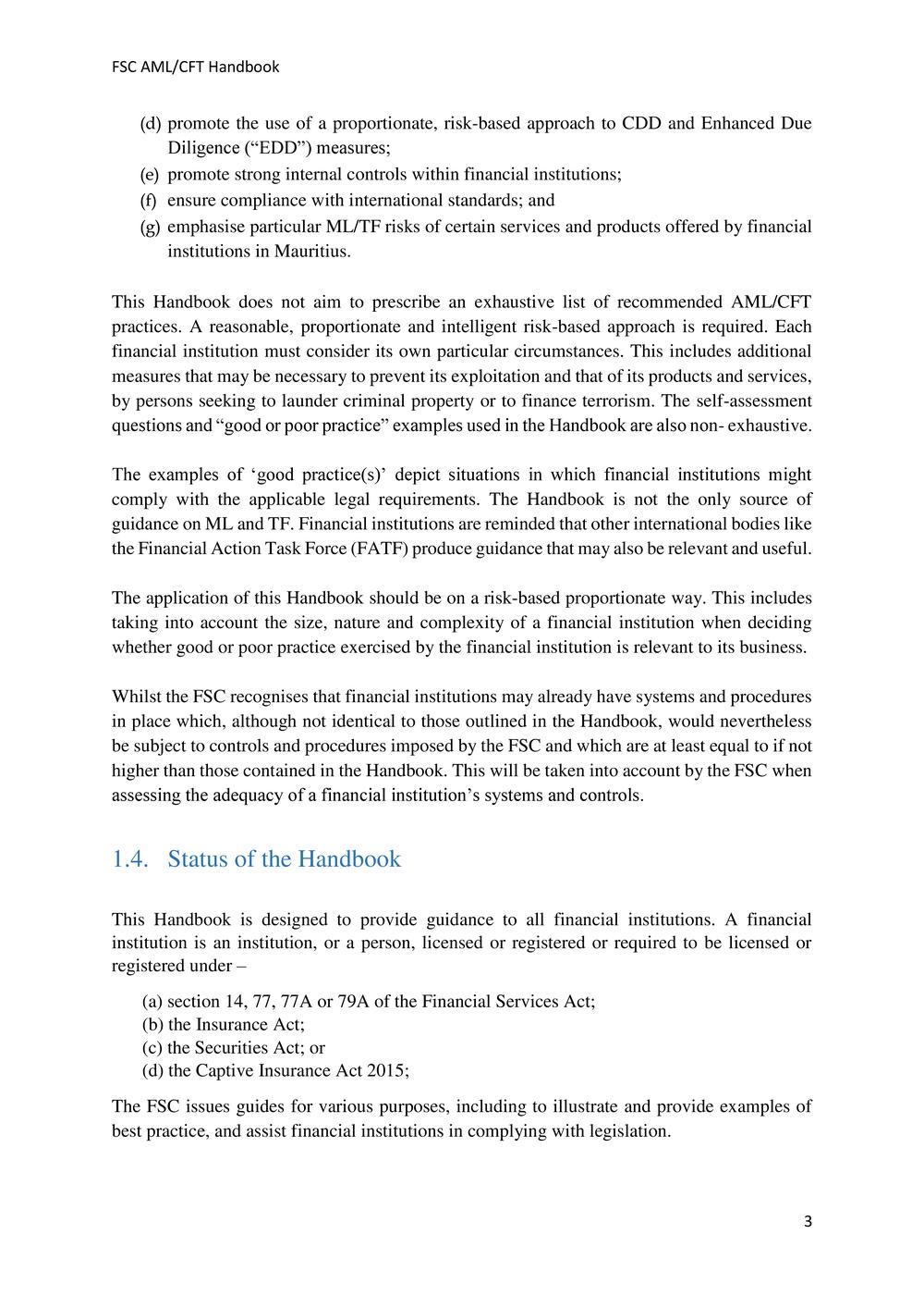 ANTI-MONEY LAUNDERING AND COUNTERING THE FINANCING OF TERRORISM HANDBOOK - FSC