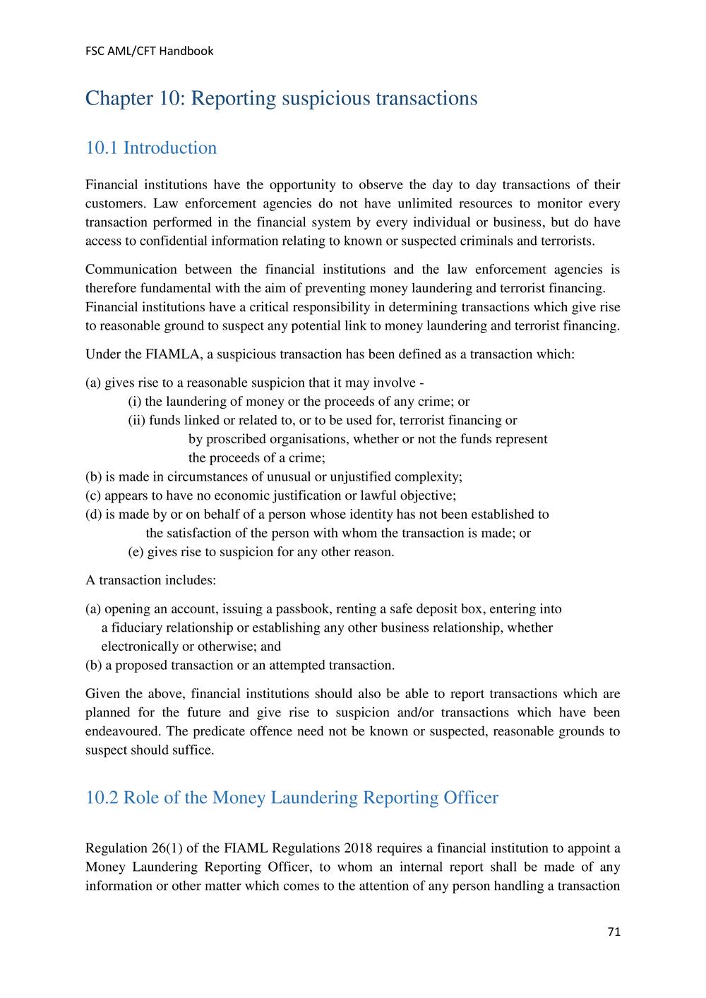 ANTI-MONEY LAUNDERING AND COUNTERING THE FINANCING OF TERRORISM HANDBOOK - FSC