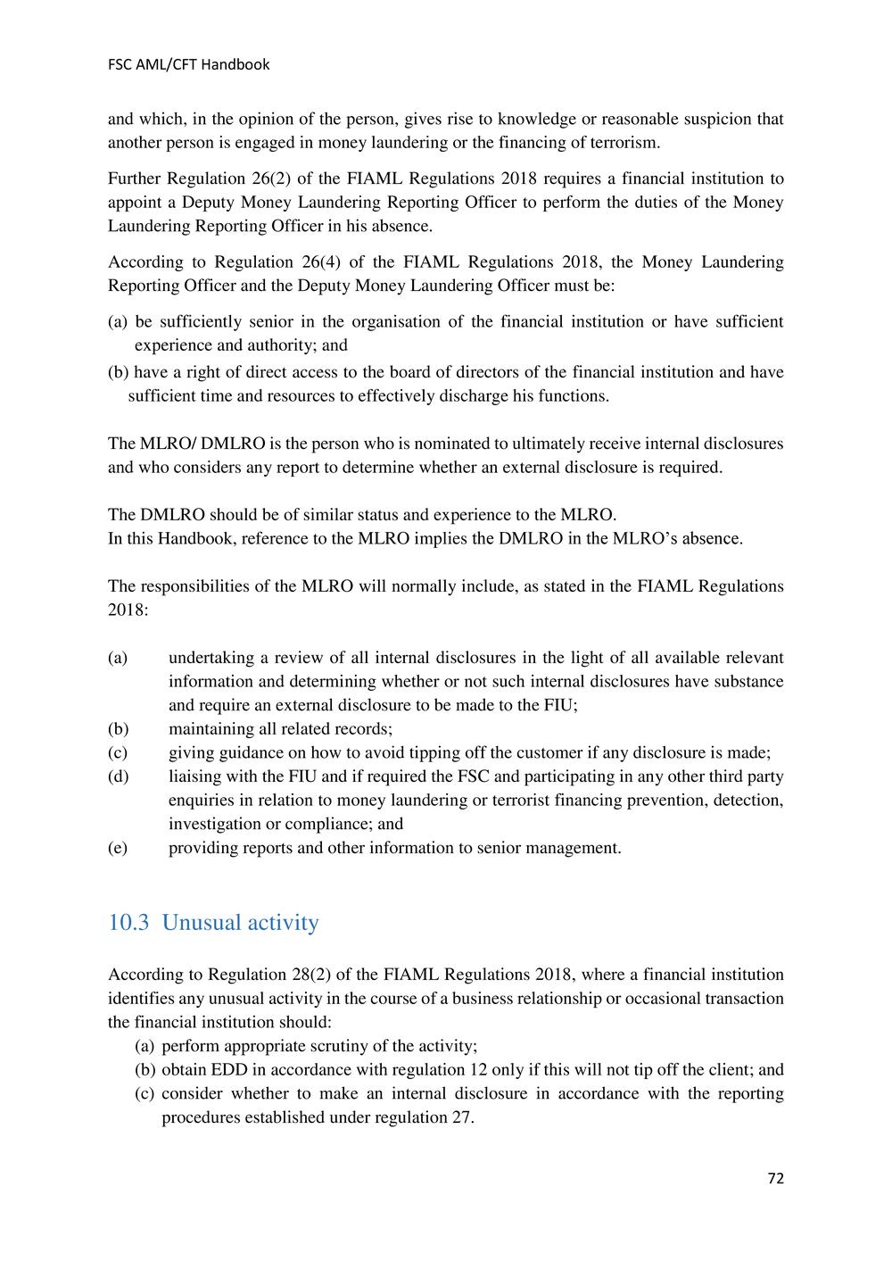 ANTI-MONEY LAUNDERING AND COUNTERING THE FINANCING OF TERRORISM HANDBOOK - FSC