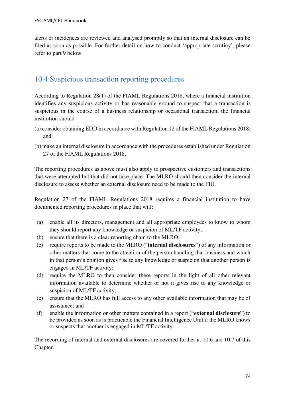 ANTI-MONEY LAUNDERING AND COUNTERING THE FINANCING OF TERRORISM HANDBOOK - FSC