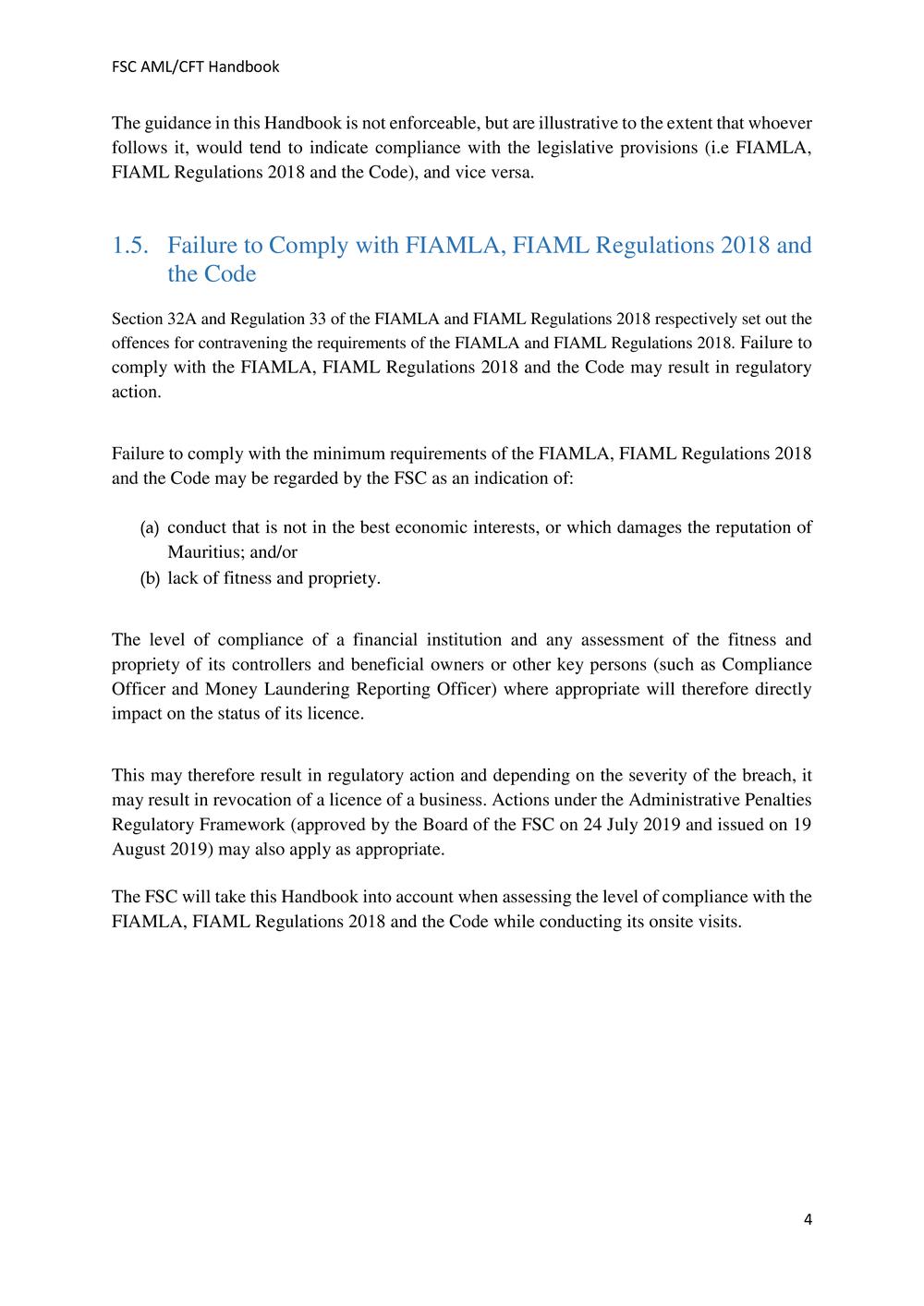 ANTI-MONEY LAUNDERING AND COUNTERING THE FINANCING OF TERRORISM HANDBOOK - FSC