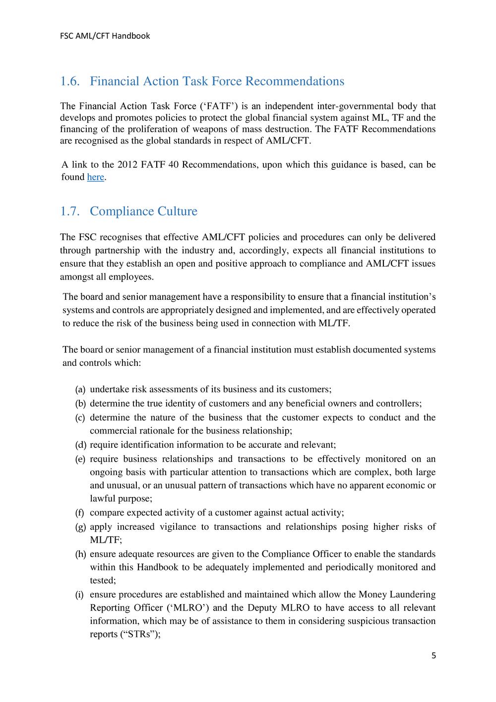 ANTI-MONEY LAUNDERING AND COUNTERING THE FINANCING OF TERRORISM HANDBOOK - FSC