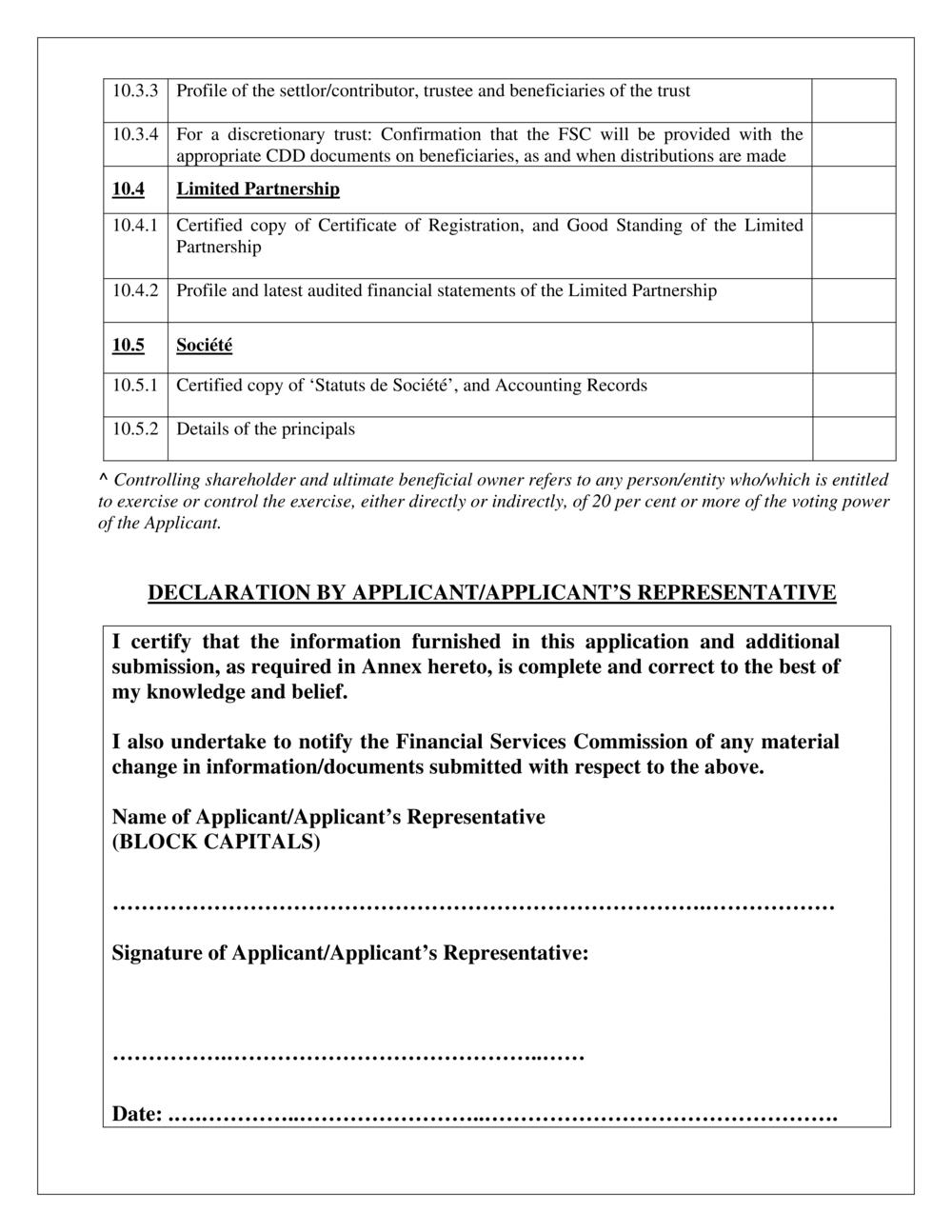 FSC Custodian Services - NON CIS - License Application Form