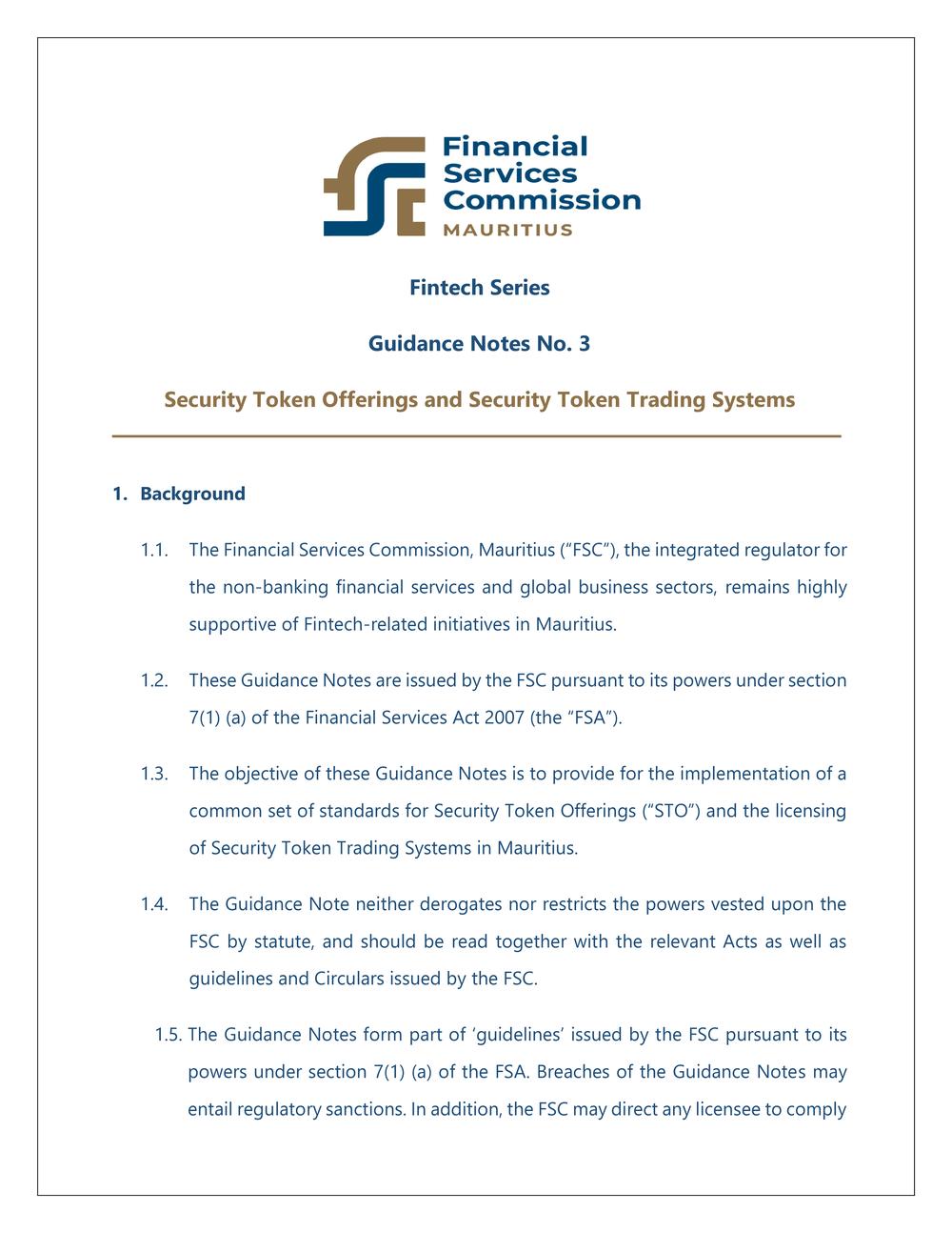 FSC Guidance Notes - Security Token Offerings and Security Token Trading Systems