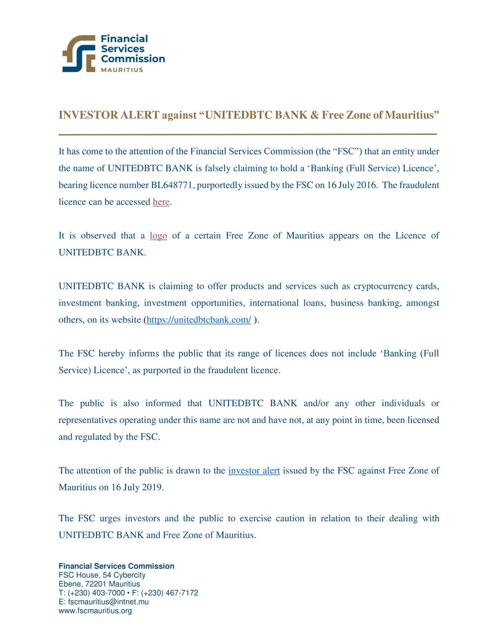 investor alert against UNITEDBTC Bank.pdf