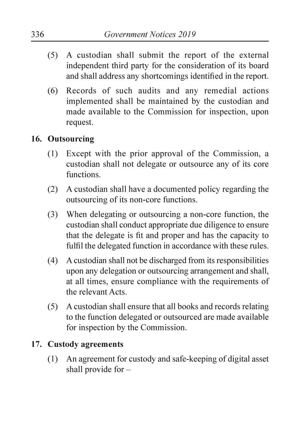 The Financial Services Custodian services digital asset Rules 2019