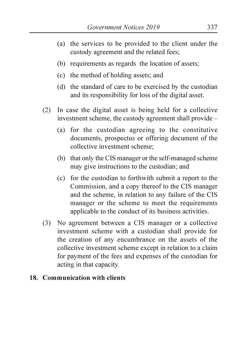 The Financial Services Custodian services digital asset Rules 2019