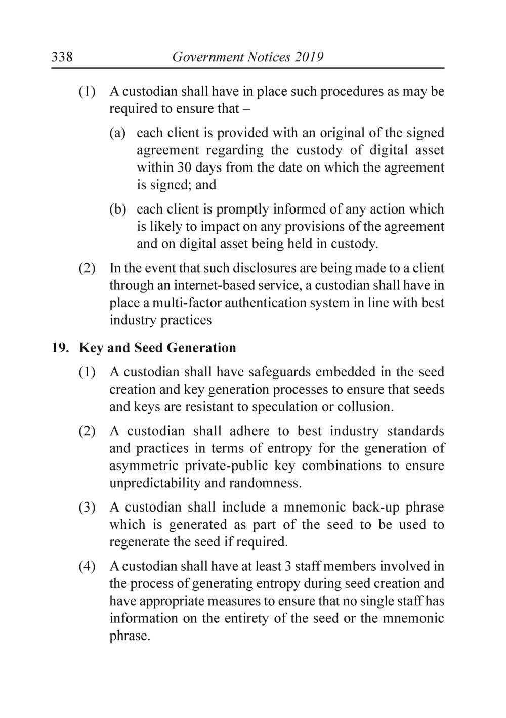 The Financial Services Custodian services digital asset Rules 2019