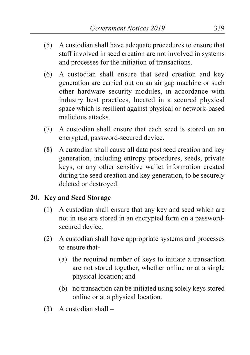 The Financial Services Custodian services digital asset Rules 2019