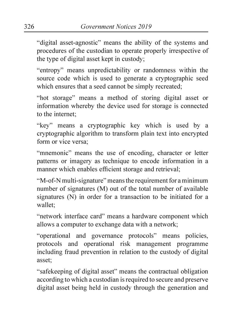 The Financial Services Custodian services digital asset Rules 2019