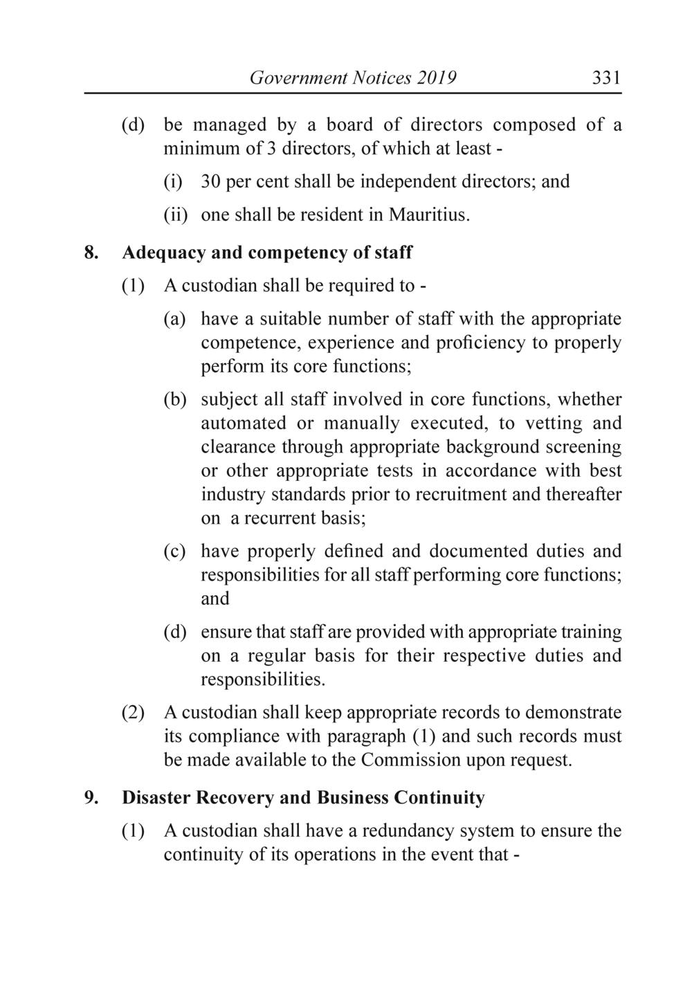 The Financial Services Custodian services digital asset Rules 2019