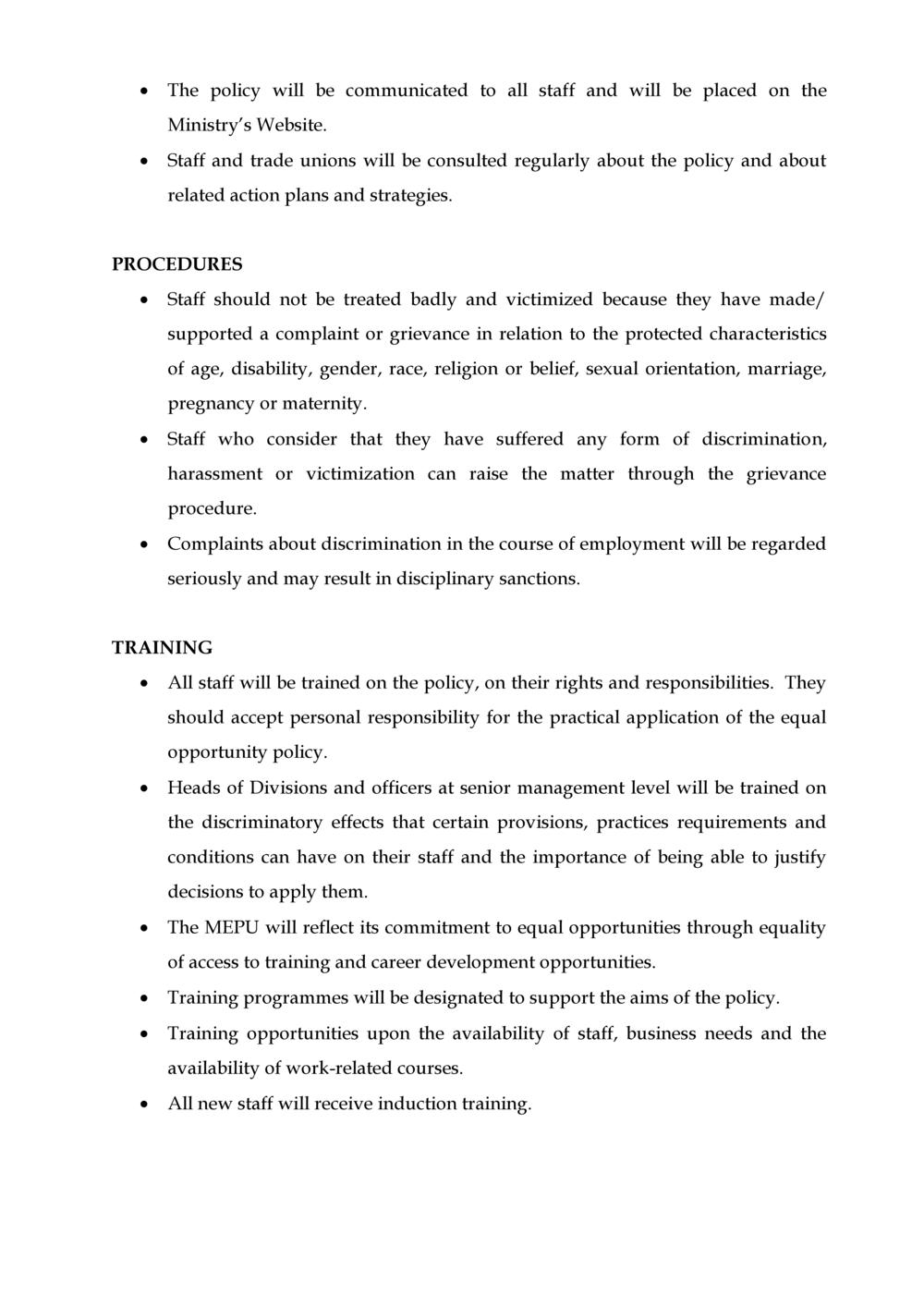 Equal Opportunity Policy  - Ministry of Energy and Public Utilities