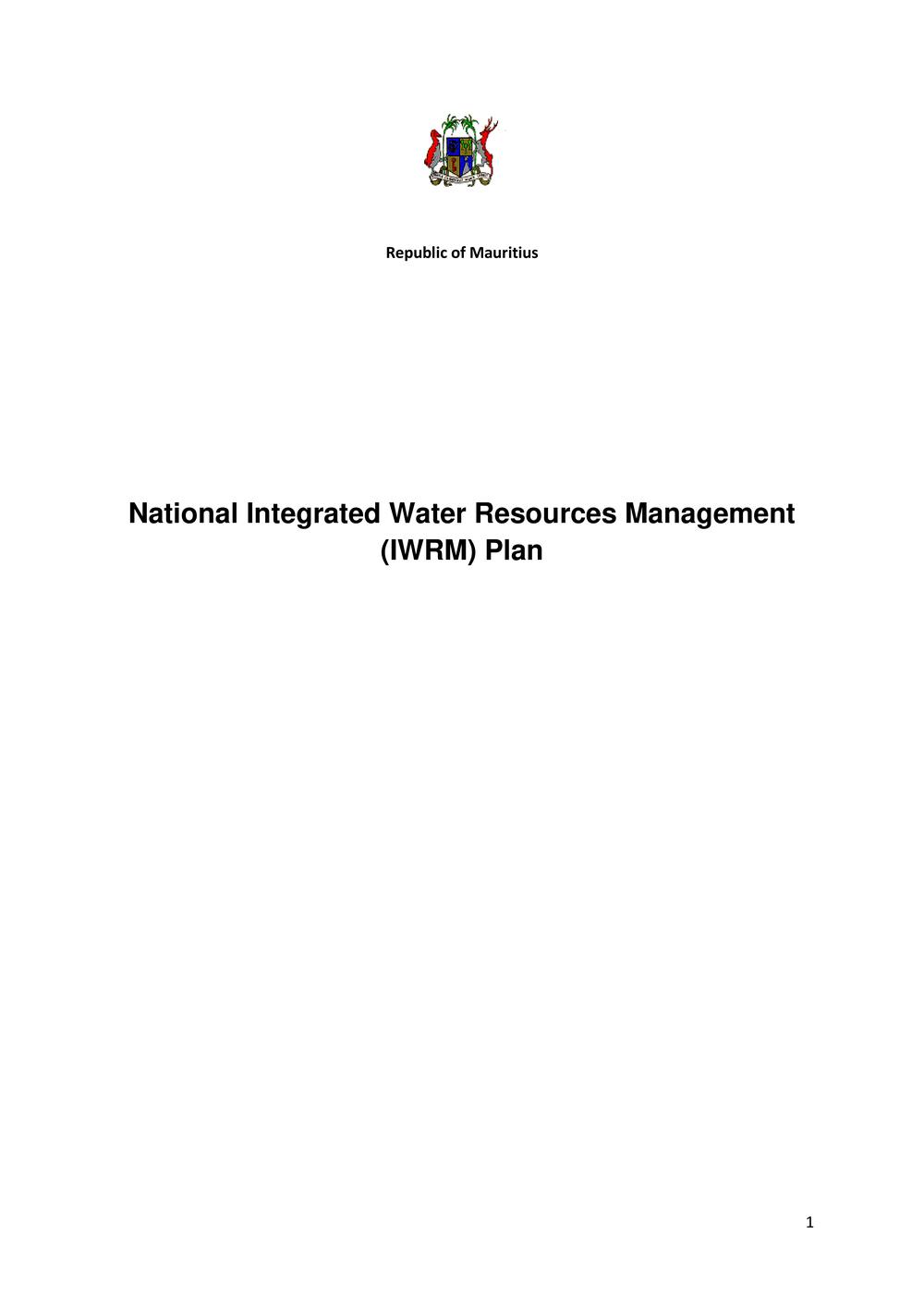 National Integrated Water Resources Management (IWRM) Plan.
