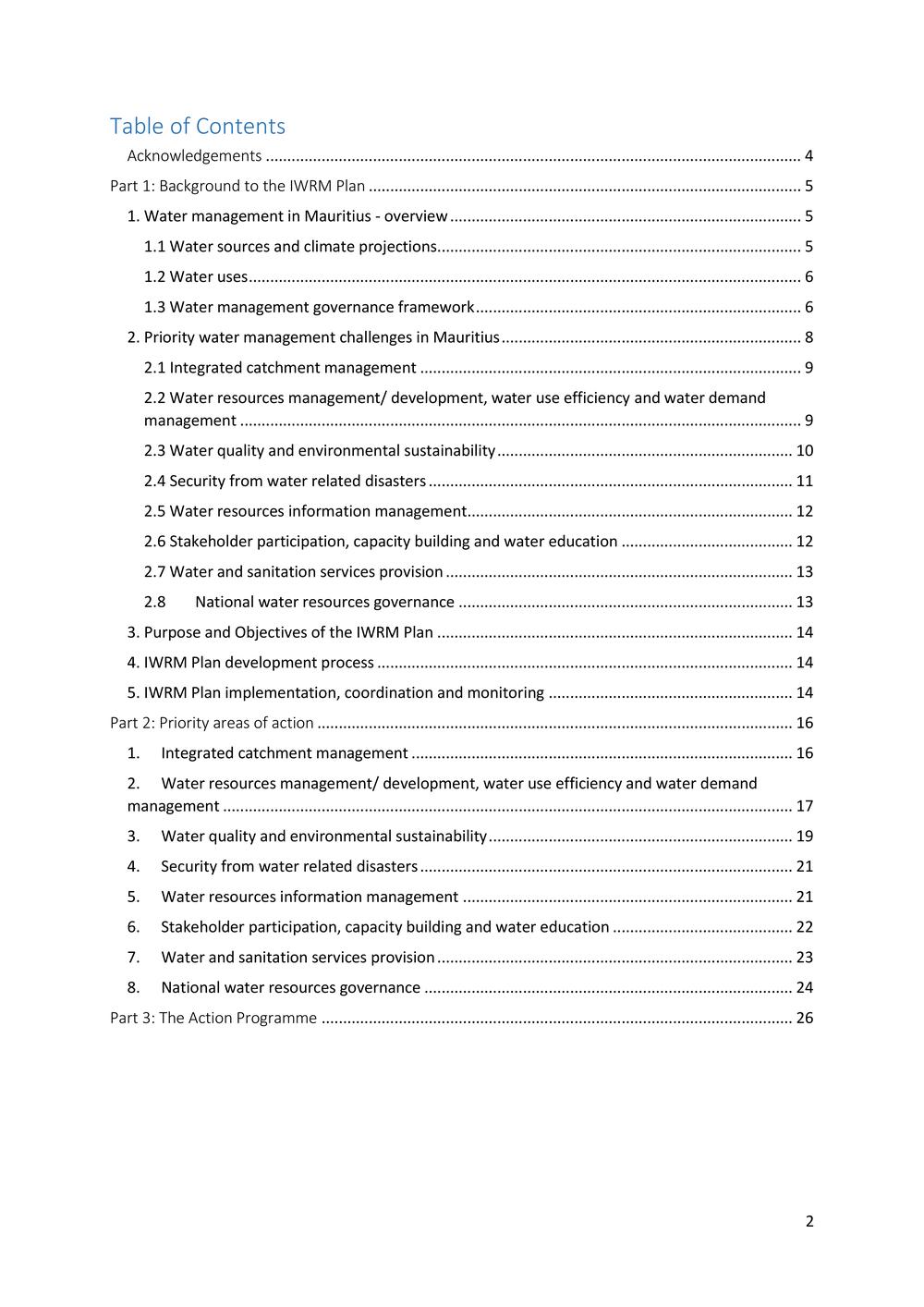 National Integrated Water Resources Management (IWRM) Plan.