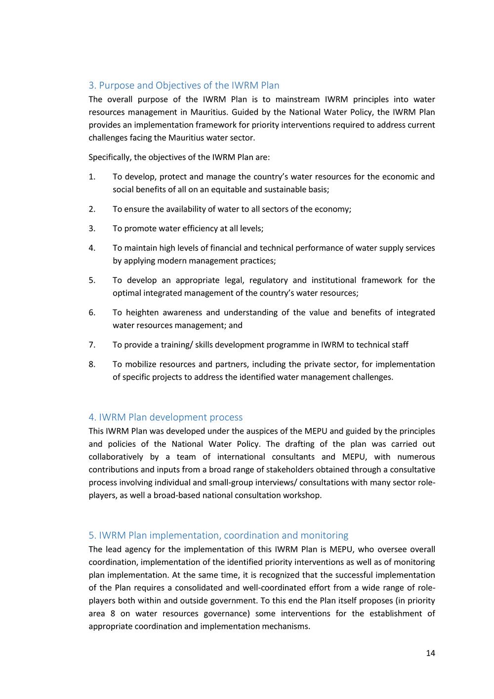 National Integrated Water Resources Management (IWRM) Plan.