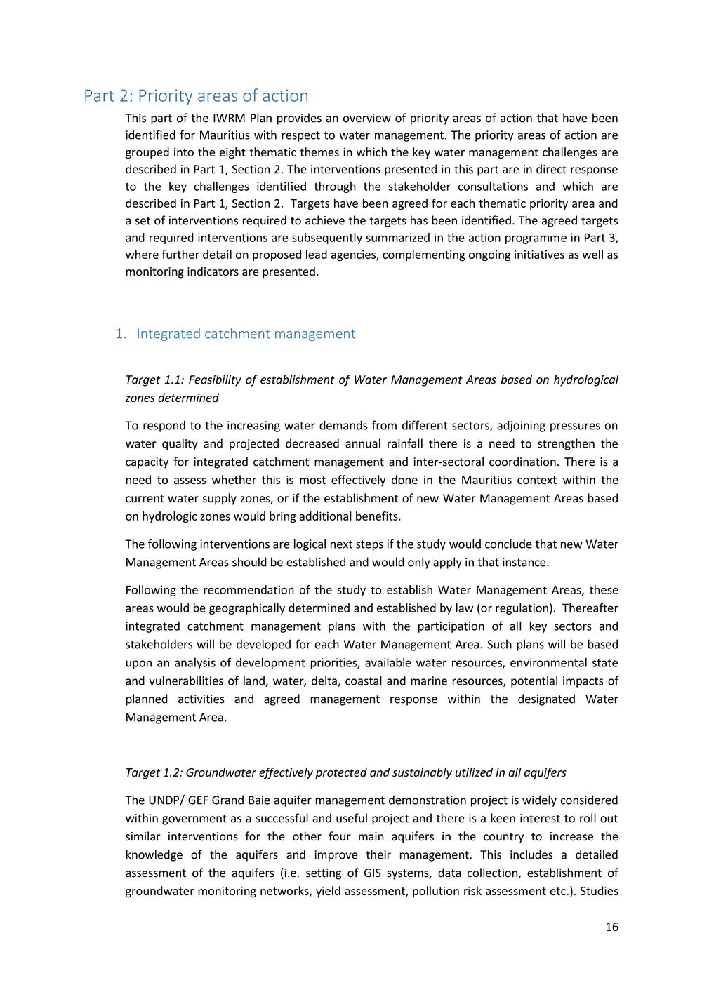 National Integrated Water Resources Management (IWRM) Plan.