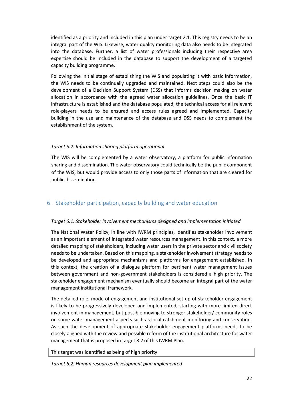 National Integrated Water Resources Management (IWRM) Plan.