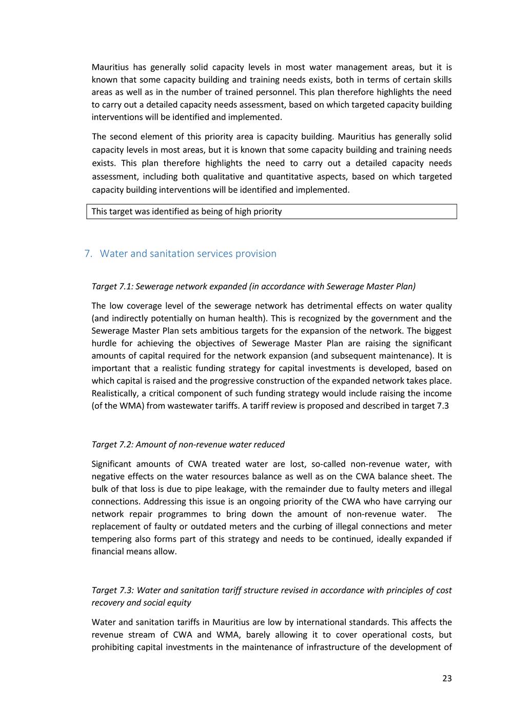 National Integrated Water Resources Management (IWRM) Plan.