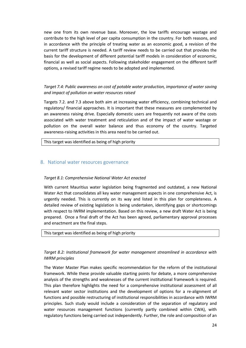 National Integrated Water Resources Management (IWRM) Plan.