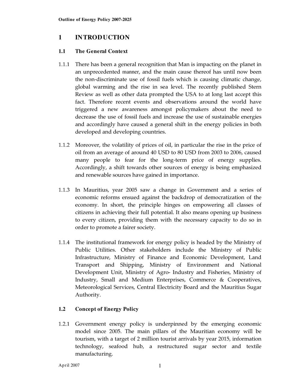 Outline of Energy Policy 2007-2025.