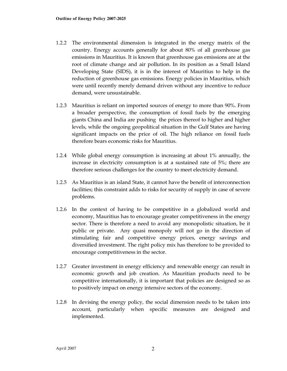 Outline of Energy Policy 2007-2025.