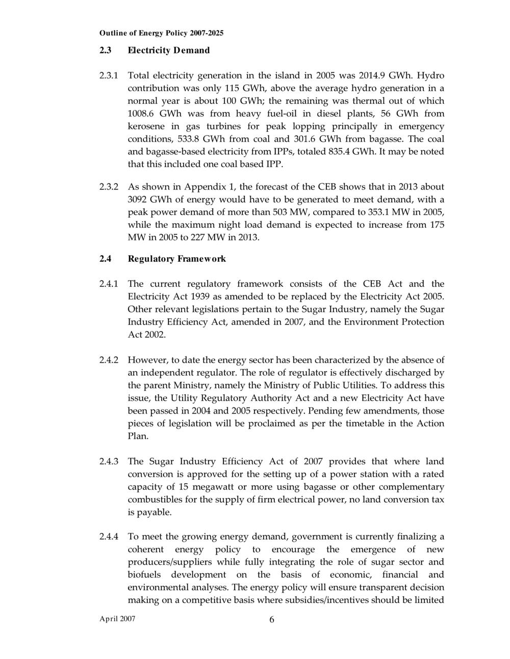 Outline of Energy Policy 2007-2025.
