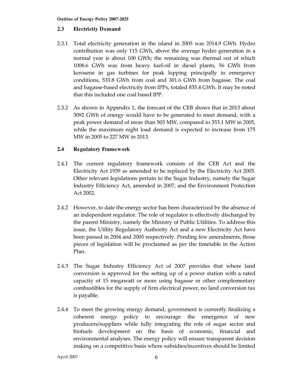 Outline of Energy Policy 2007-2025.