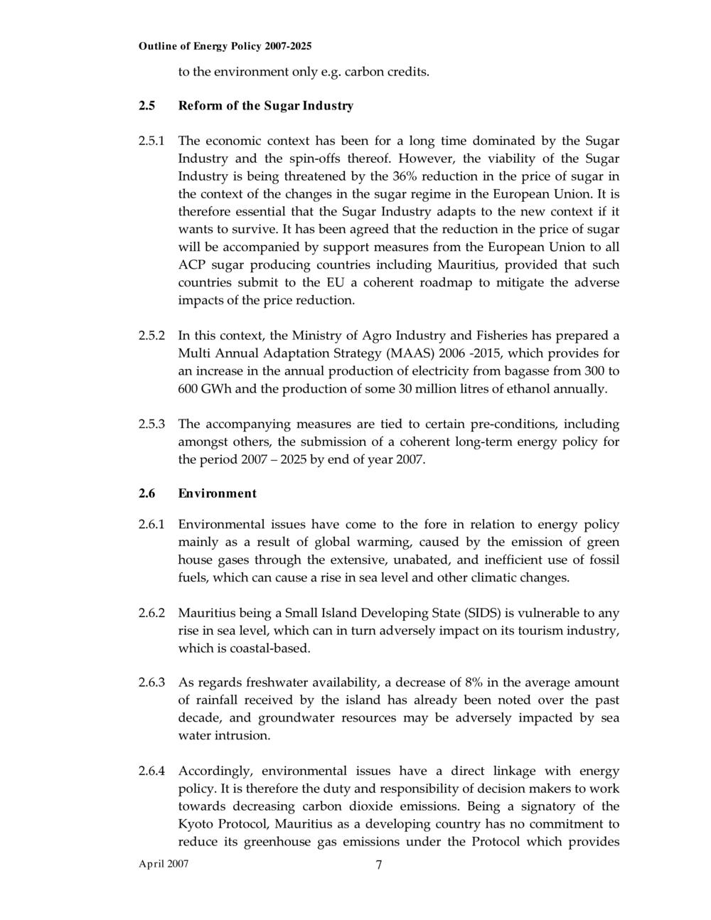 Outline of Energy Policy 2007-2025.