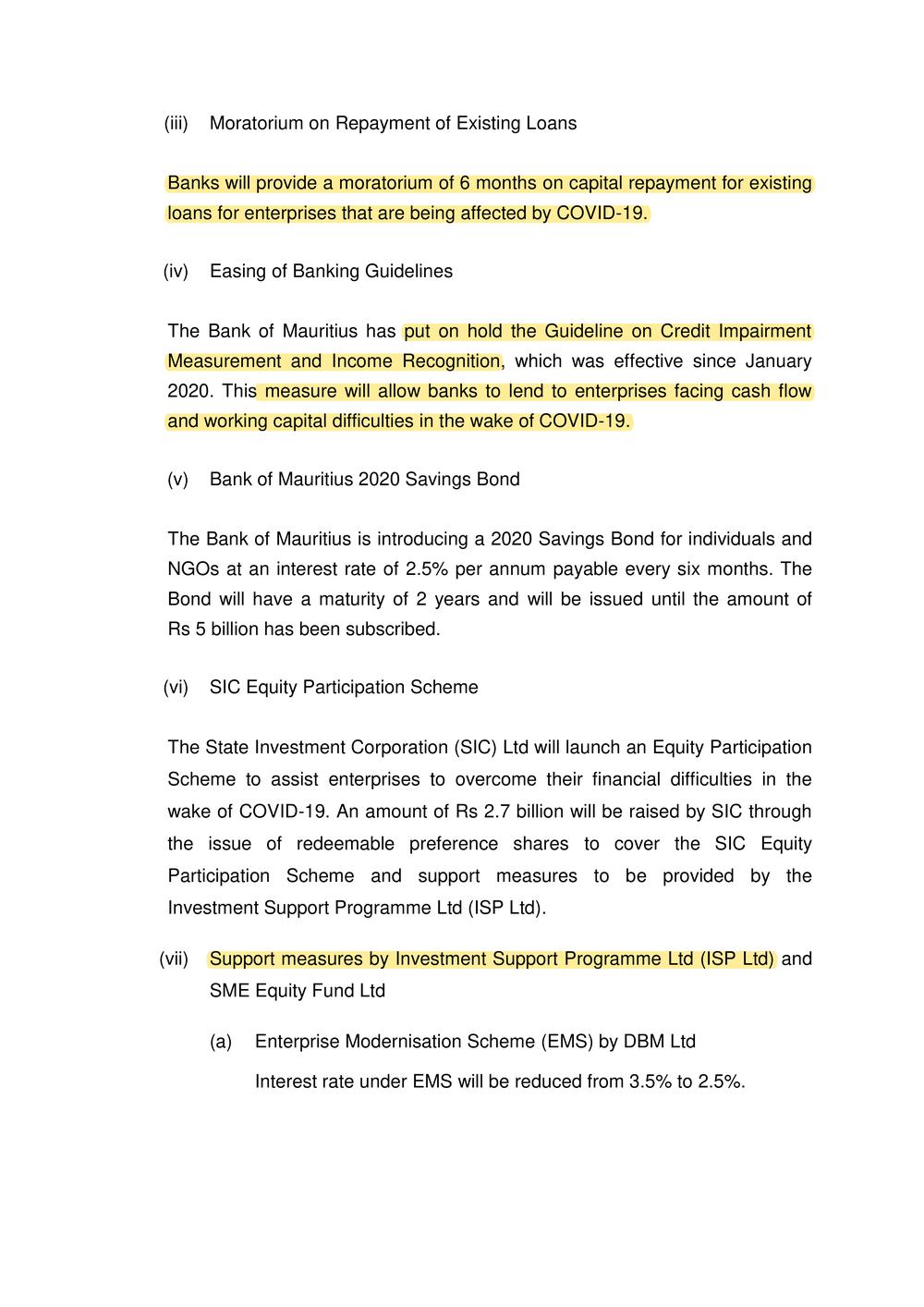 Plan de Soutien Activities Economiques - 13 March 2020