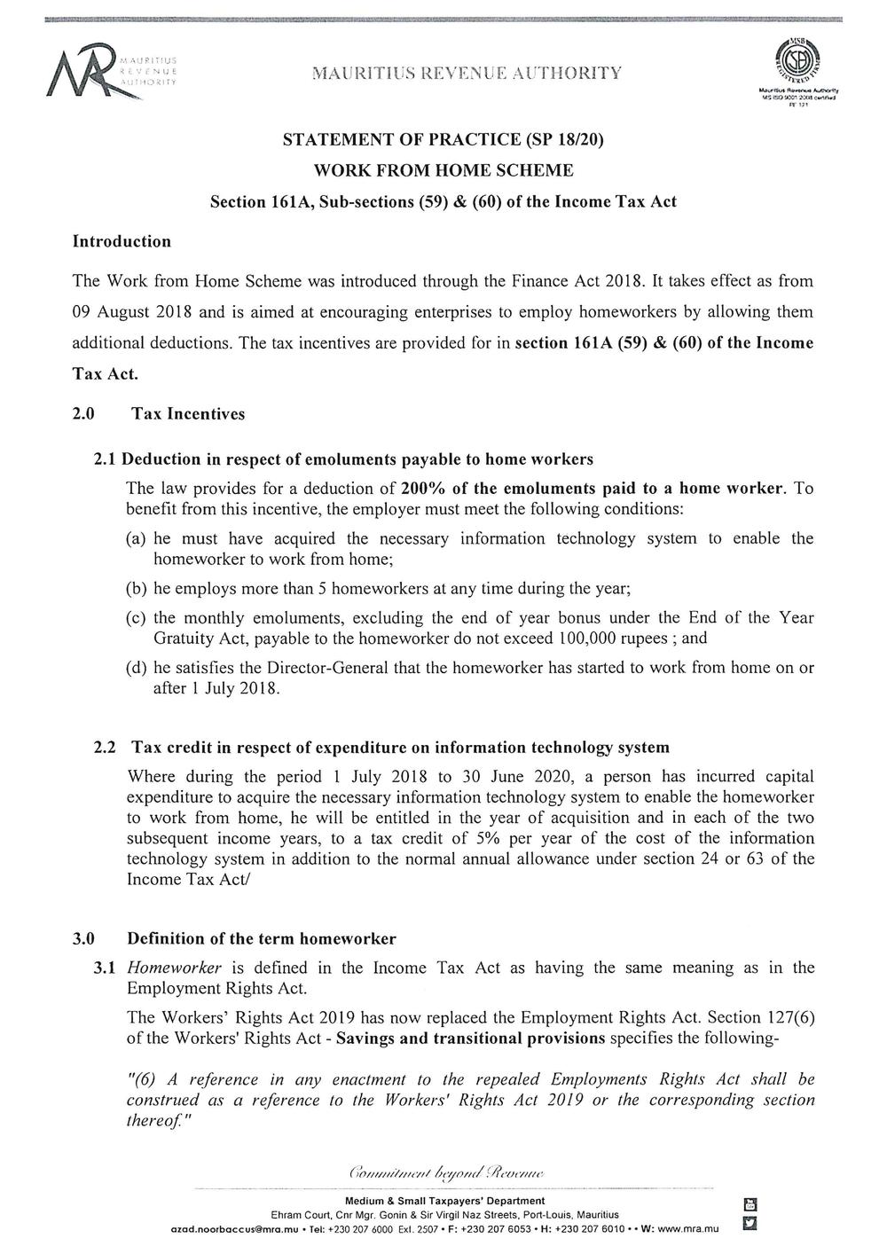 SP18-20-Work From Home Scheme