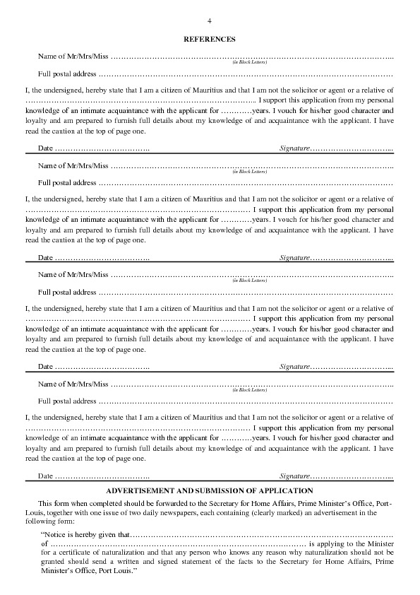 APPLICATION OF NATURALIZATION OF AN ALIEN OR BRITISH PROTECTED PERSON